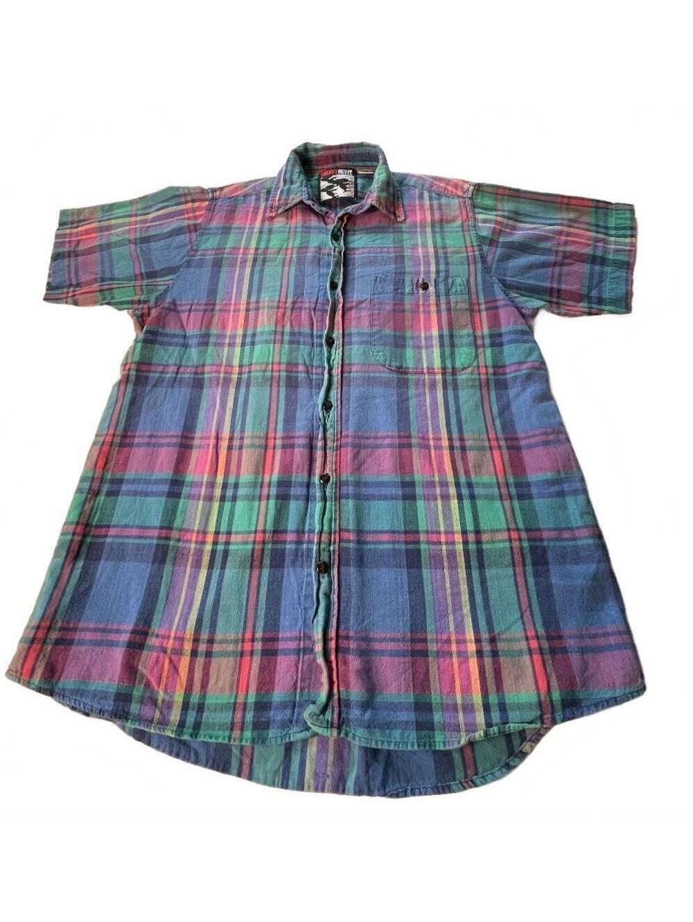 Todays News Vintage Santana Plaid Button-Up Shirt Medium 100% Cotton 1980s